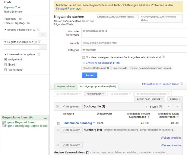 Google Adwords Suggestion Tool